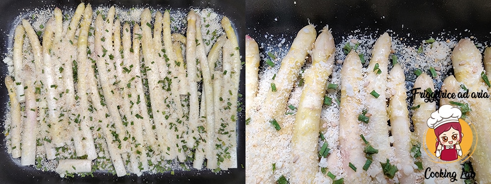 asparagi bianchi gratinati nella friggitrice ad aria